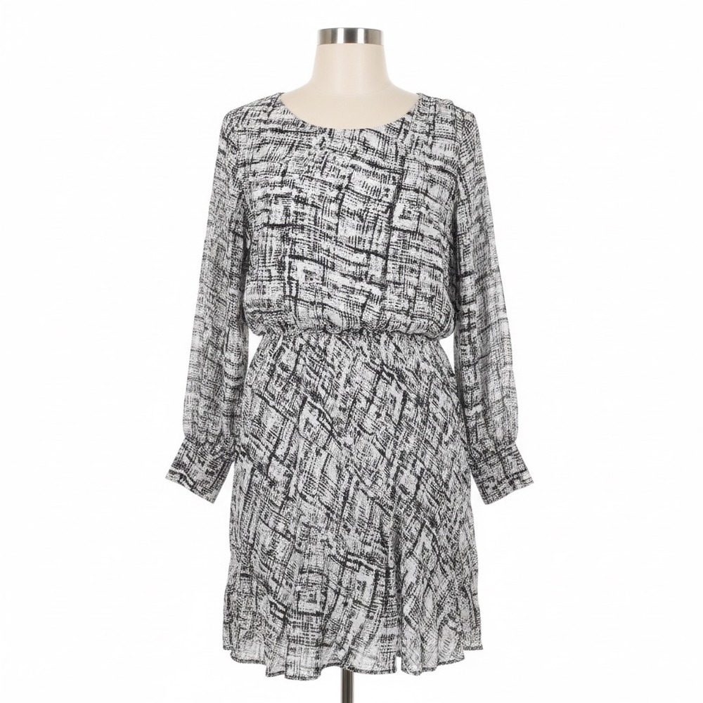 Banana Republic Dress L Black White Abstract Print Preppy Office Business Party